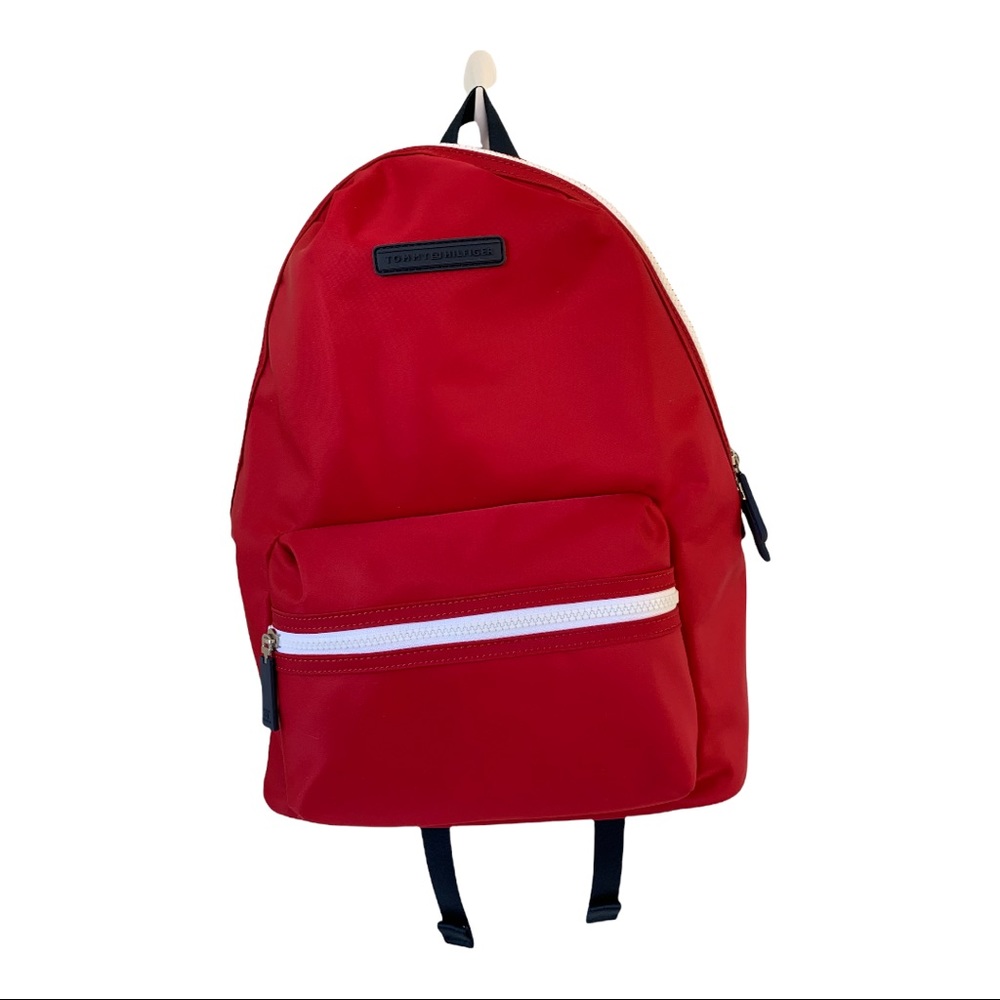 Tommy Hilfiger red nylon white zipper top backpack